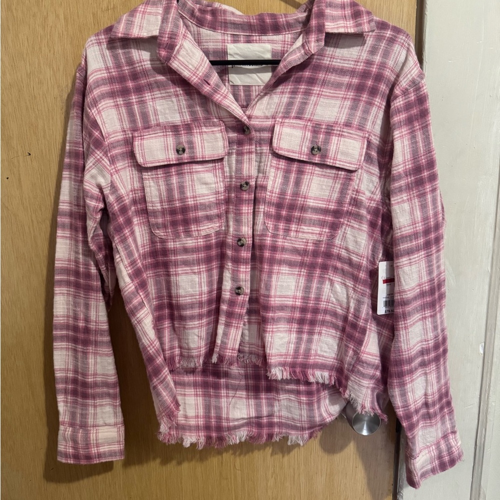 NWT Lucky Brand Women's Raw Edge Cropped Shirt